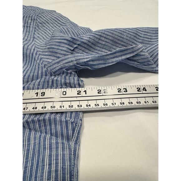UNTUCKit Womens Villa Fiore Button Up Shirt 12 Blue Stripe Linen Long Sleeve NWT - Picture 6 of 8